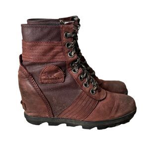 Sorel Boots Women‎ 7 Cattail Brown Leather Lexi Wedge Ankle Boot Grunge Casual